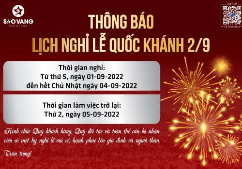 Sao Vàng Holdings thông báo lịch nghỉ lễ Quốc khánh 2/9