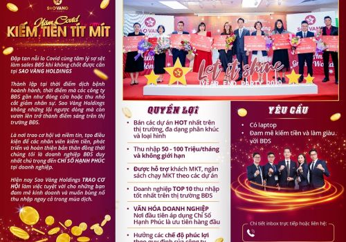 Sao Vàng Holdings tuyển dụng Chuyên viên kinh doanh, thu nhập từ 50-100tr/tháng